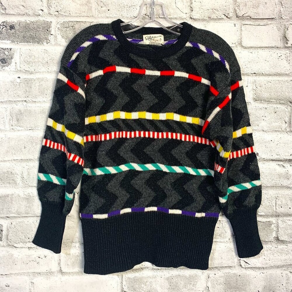 Vintage Rainbow Colourful Stripped Balloon Sleeve Crewneck Sweater
